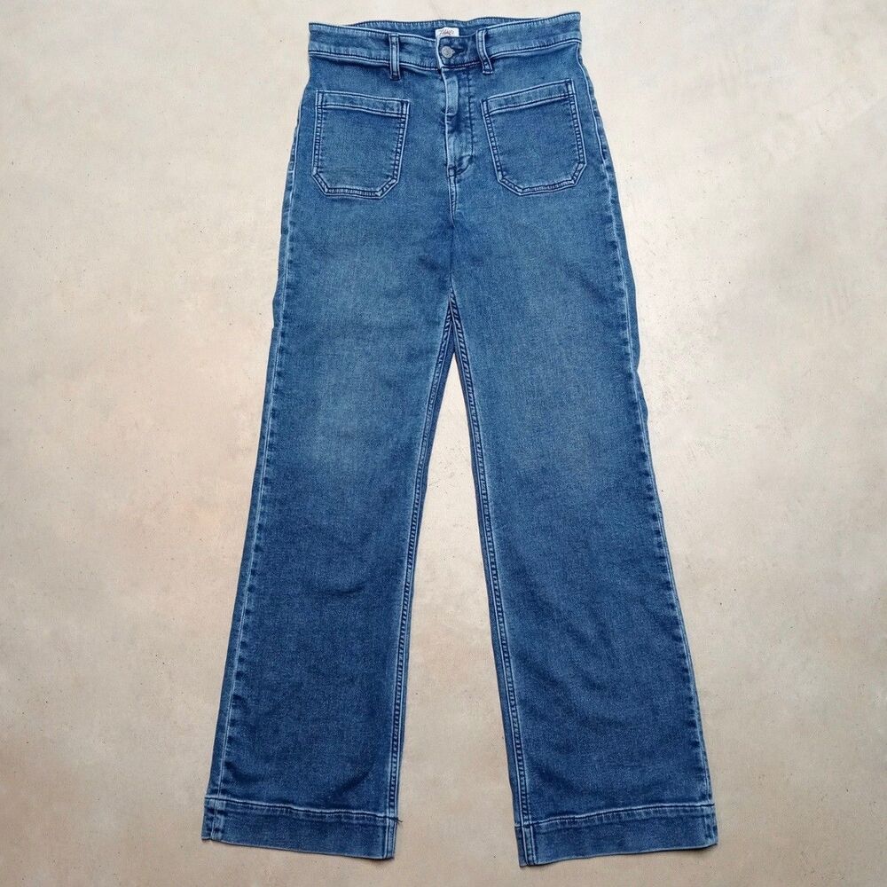 Faherty Wide Leg Jeans Womens 29 Relaxed Fit Patch Pocket Stretch Terry Denim